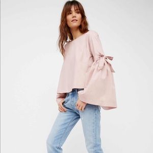 Free People 100% Cotton So Obviously Yours Mauve Poplin Bell Sleeve Blouse XS